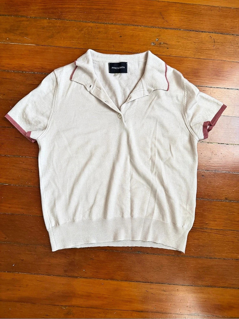 Pyne & Smith Large Merino Polo Shirt in Shell Pink